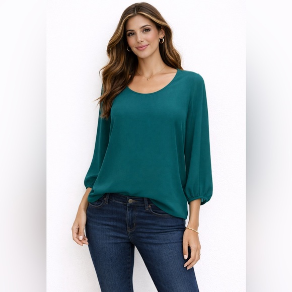 The Limited Blue Relaxed 3/4 Sleeve Blouse - Picture 2 of 6